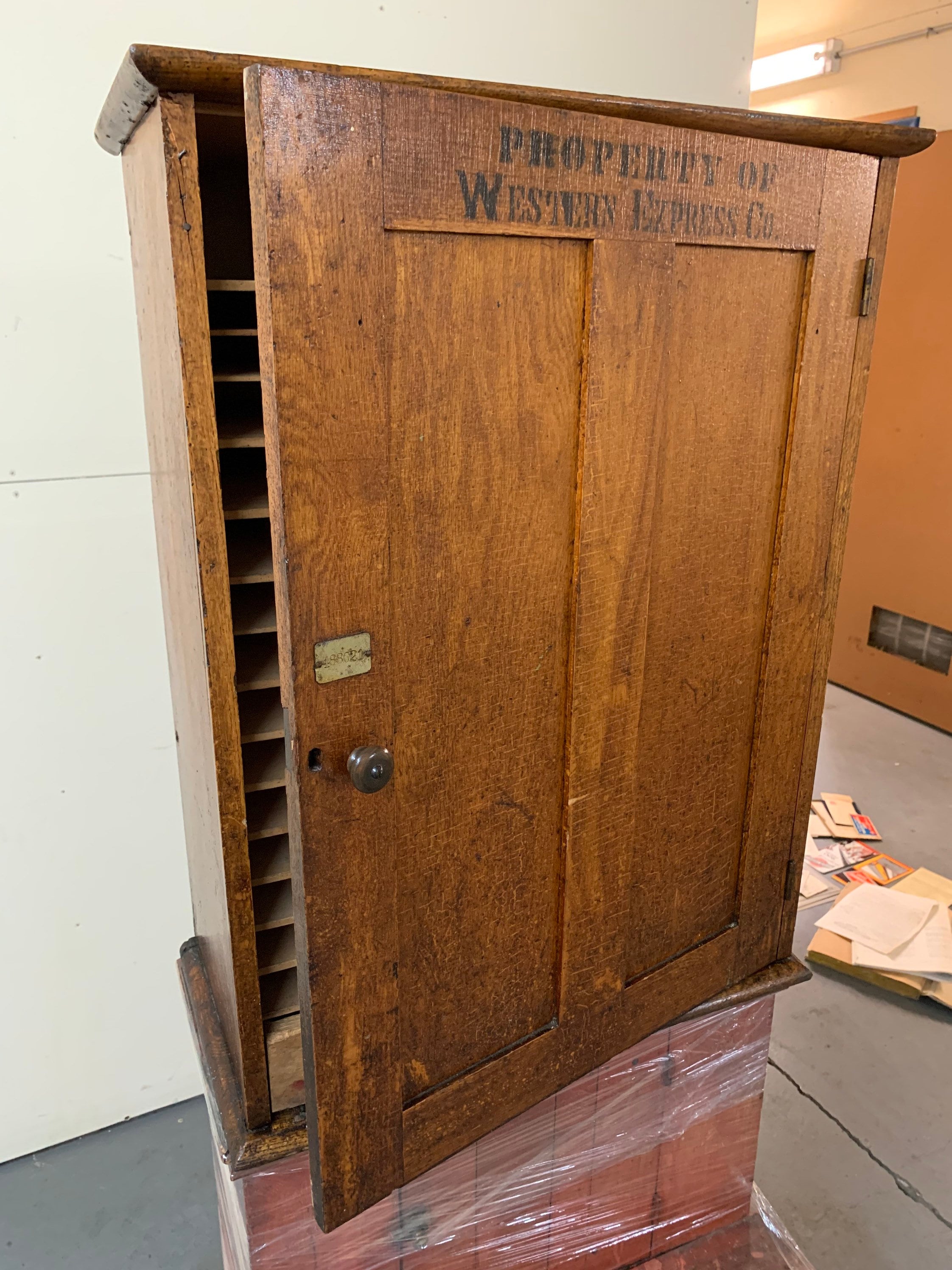 Antique Sold Oak Western Express American Railway Clerk Cabinet