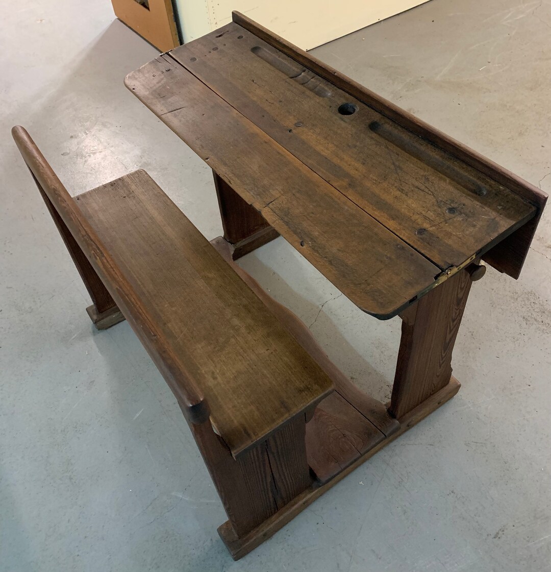 Antique American Pine and Poplar Double School Desk 40W28D19H31H 