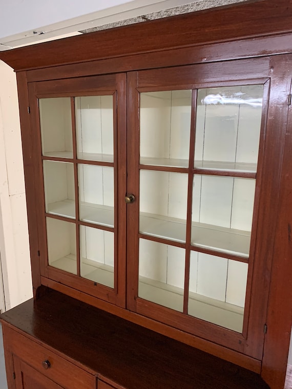 Beautiful Antique Solid Cherry Two piece Step Back Cupboard