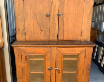 Antique Ohio 19th C pine one piece stepback cupboard piesafe 46W19D13D43H75H shipping is not free