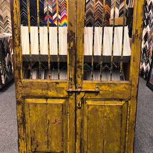 Antique French painted doors gates in yellow metal bars @ 58.5x19 Shipping is not free