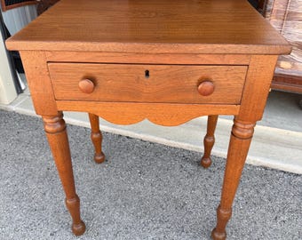 Antique American walnut work table one dovetailed drawer scallop trim turned legs 24.5w18.25d29H shipping is not free