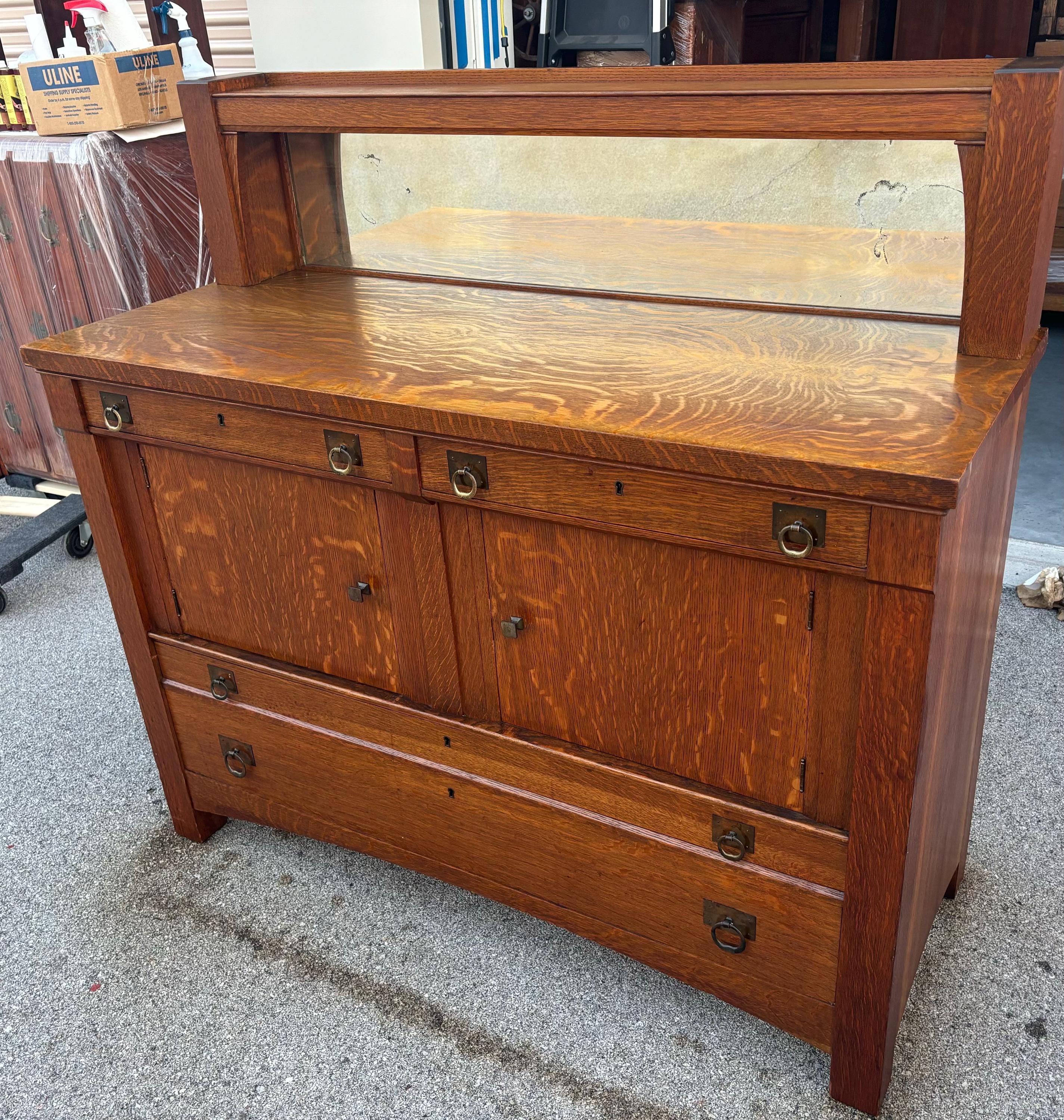 Mission Oak Arts and Crafts Sideboard Server Four Drawers Original