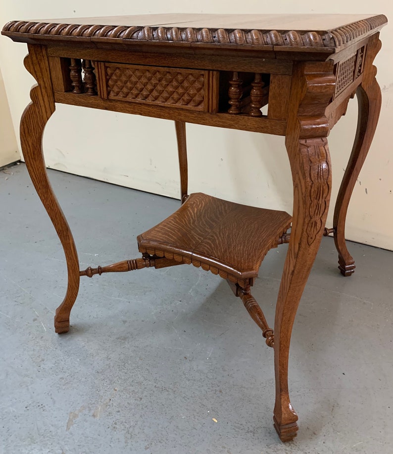 Antique Arts and Crafts Solid Oak Carved Side Table Hidden Etsy