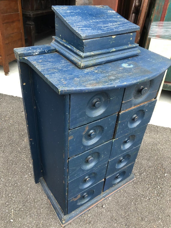 Antique Blue Apothecary Cabinet 10 Drawers 20w18w9w13d10d28h33h