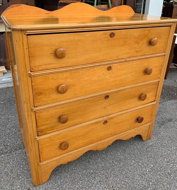 Antique New England Pine 4 Drawer Dresser Chest Knapp Joints 1890c