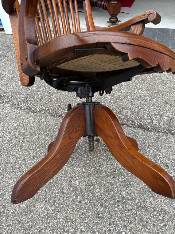 Antique English Solid Oak 1920 Desk Chair 23w38h Shipping is Not