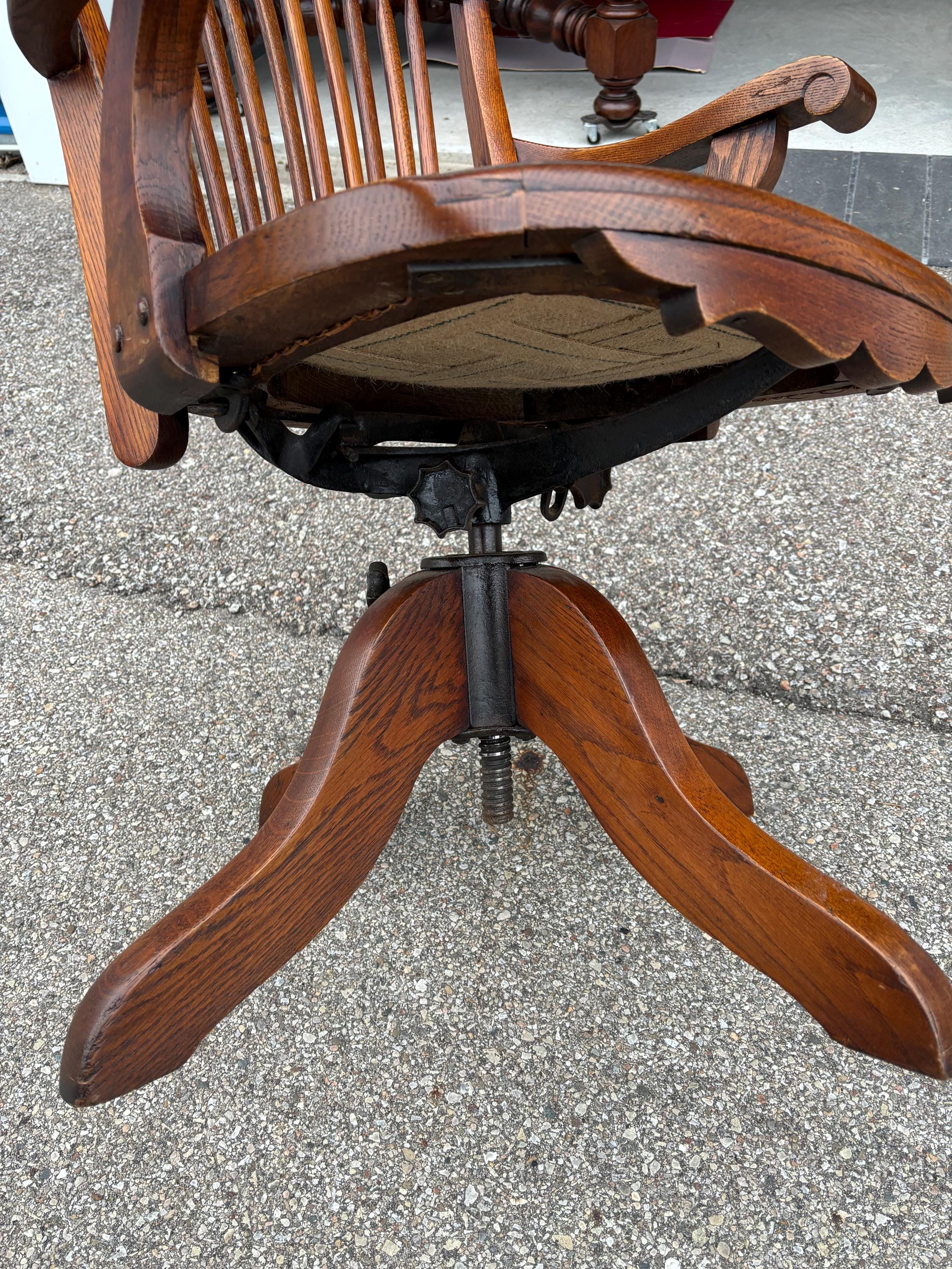 Antique English Solid Oak 1920 Desk Chair 23w38h Shipping is Not