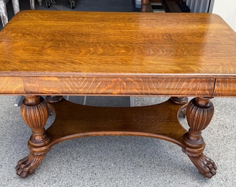 Antique American quarter sawn oak library table desk 30D48W25H29.5H shipping is not free