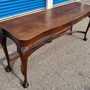 Antique english mahogany console side table one drawer queen ann legs 29h19d70w Shipping is not free