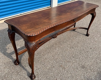 Antique english mahogany console side table one drawer queen ann legs 29h19d70w Shipping is not free