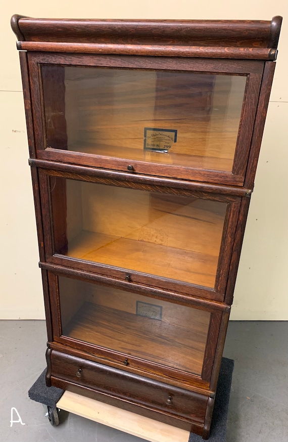 Antique 1910 Globe Wernicke Oak 3 4 Stack Barrister Bookcase 25.5
