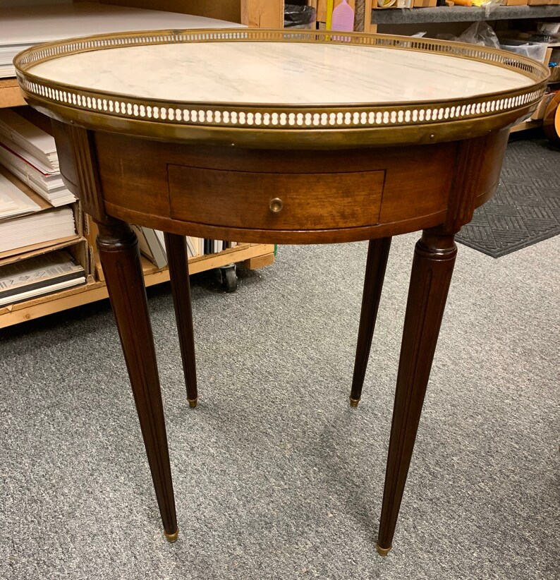 Antique French Louis XVI mahogany gueridon marble top table 28.5h24d shipping is not free bild 4