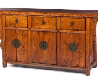 1800's Asian Elm Cabinet Sideboard console 16d32h66L Shipping is not free