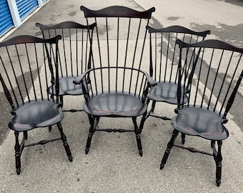 5 vintage D R Dimes windsor wing back chairs beautiful black wash patina mint condition Shipping is not free