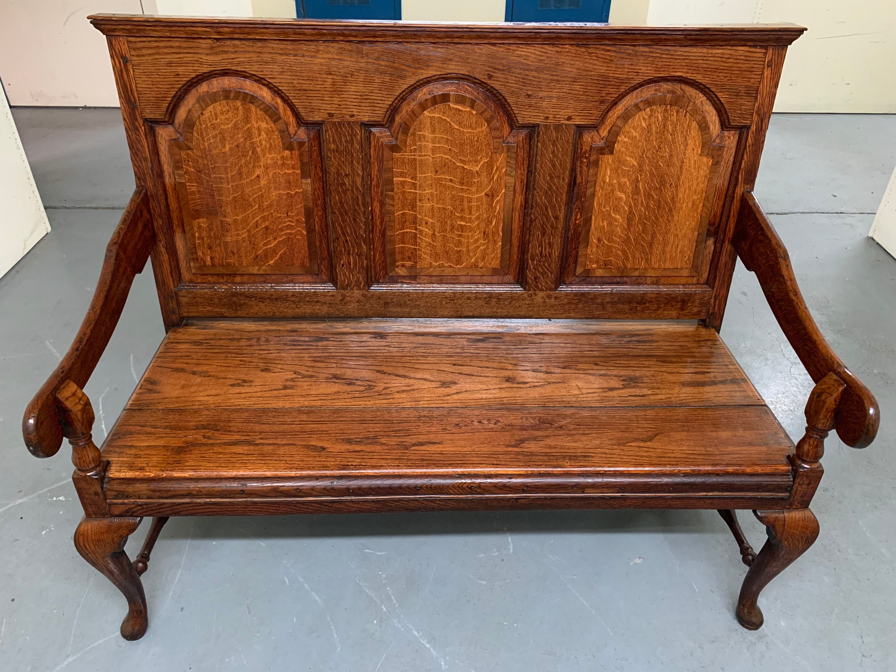 Antique Early 1800's English Solid Oak Bench Cabriole Legs