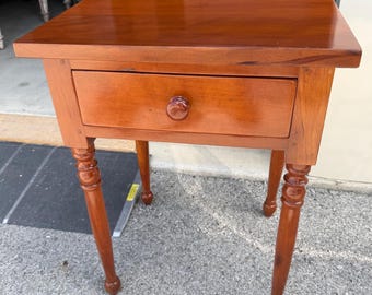 Antique American cherry stand table one dovetailed drawer turned legs 17.75D20W26.5H shipping is not free