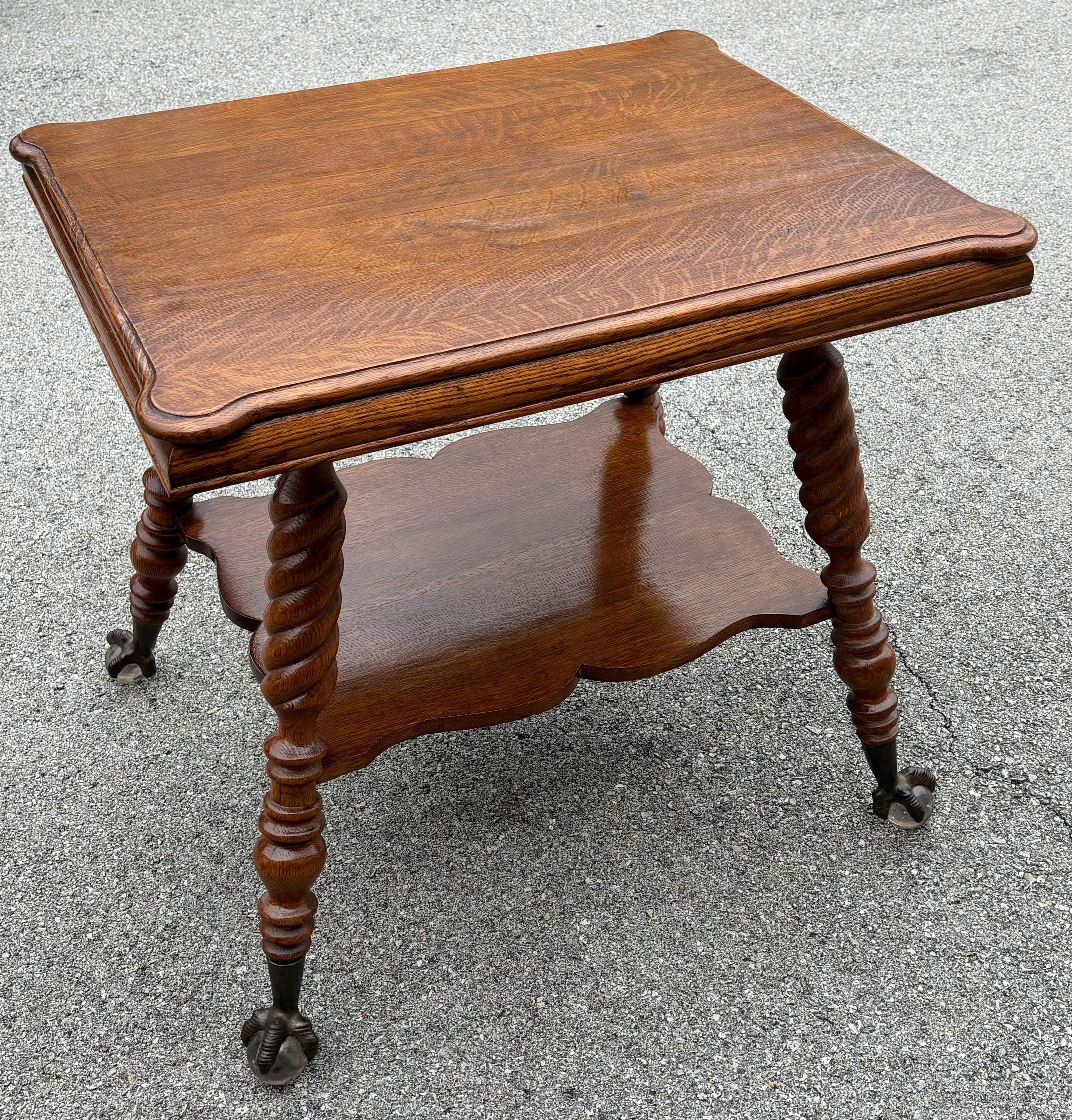 New England Antique Dark Oak Parlor Side Table Ball and Dark Claw