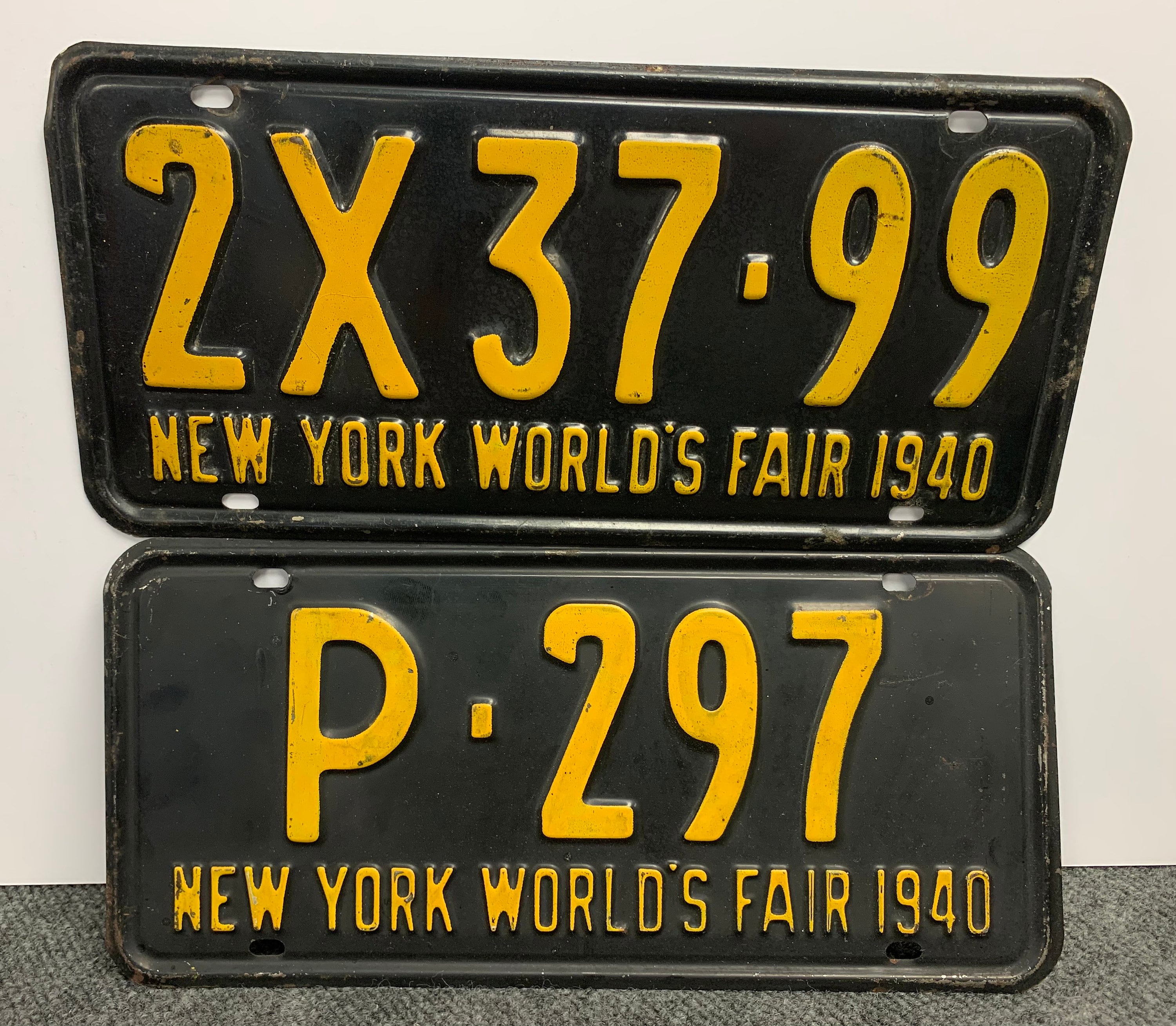 2 Original 1940 Worlds Fair New York License Plates 6.5x13.5 Black