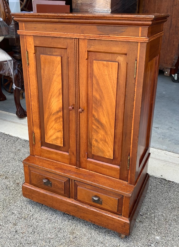Wooden Wardrobe / Clothes Cabinet – Used Antique Victorian 1800s Child Size Cupboard Wardrobe Chest Cabinet