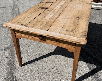 Antique circa 1877 scrub top New England pine farm harvest table 54.25W35.25D23CH29.5H Shipping is not free