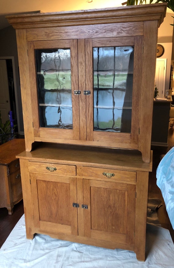 Antique Oak Stepback Cupboard Cabinet 2 Piece Etsy