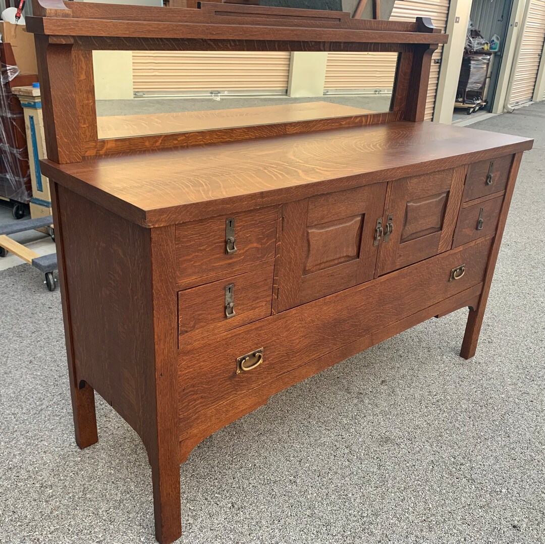 Antique Mission Oak Arts and Crafts Sideboard Buffet 66w22d38h55h