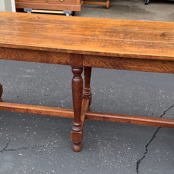 Antique rich english oak console side table trestle base turned legs 24.25h29h23.5d72w Shipping is not free