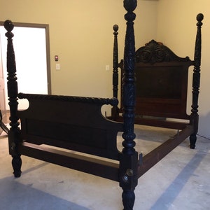 Antique Mahogany Acanthus Leaf Carved 4 Post 3/4 Bed shipping is not free