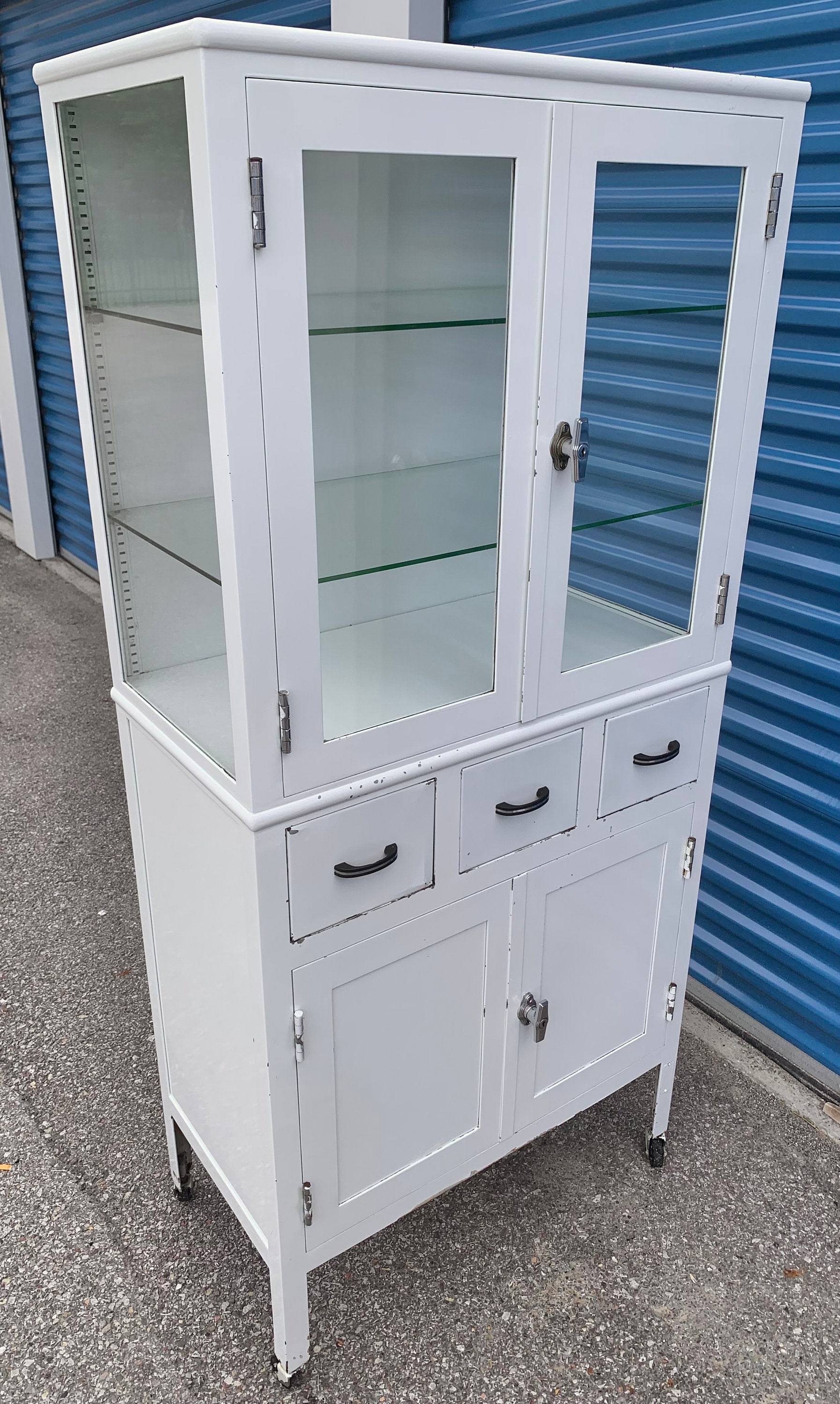 Beautiful Antique Metal White Enamel Medical Cabinet 3 Drawers 66.5H16D31W Shipping is Not Free Etsy