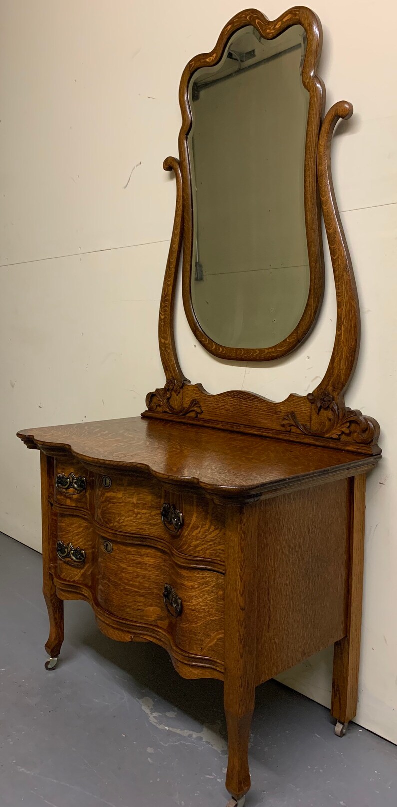 Antique Victorian Tiger Oak Princess Dresser Carved Mirror Etsy
