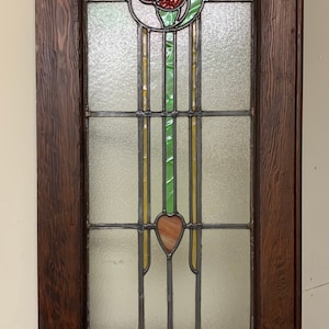 Antique english dark stained door with 12 X 31.75 Stained glass window 18.5w2d86w  Shipping is not free