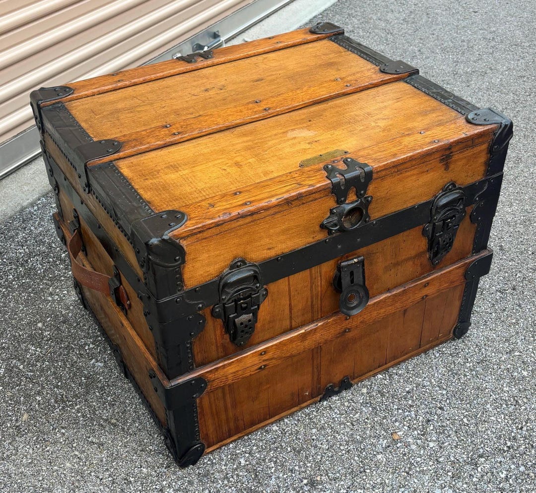 Antique Ohio Salesman Sample Hard Wood Oak Metal Banded Travel