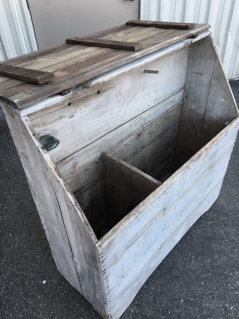 Primitive Meal Feed Wood Bin White Paint Storage Chest Etsy