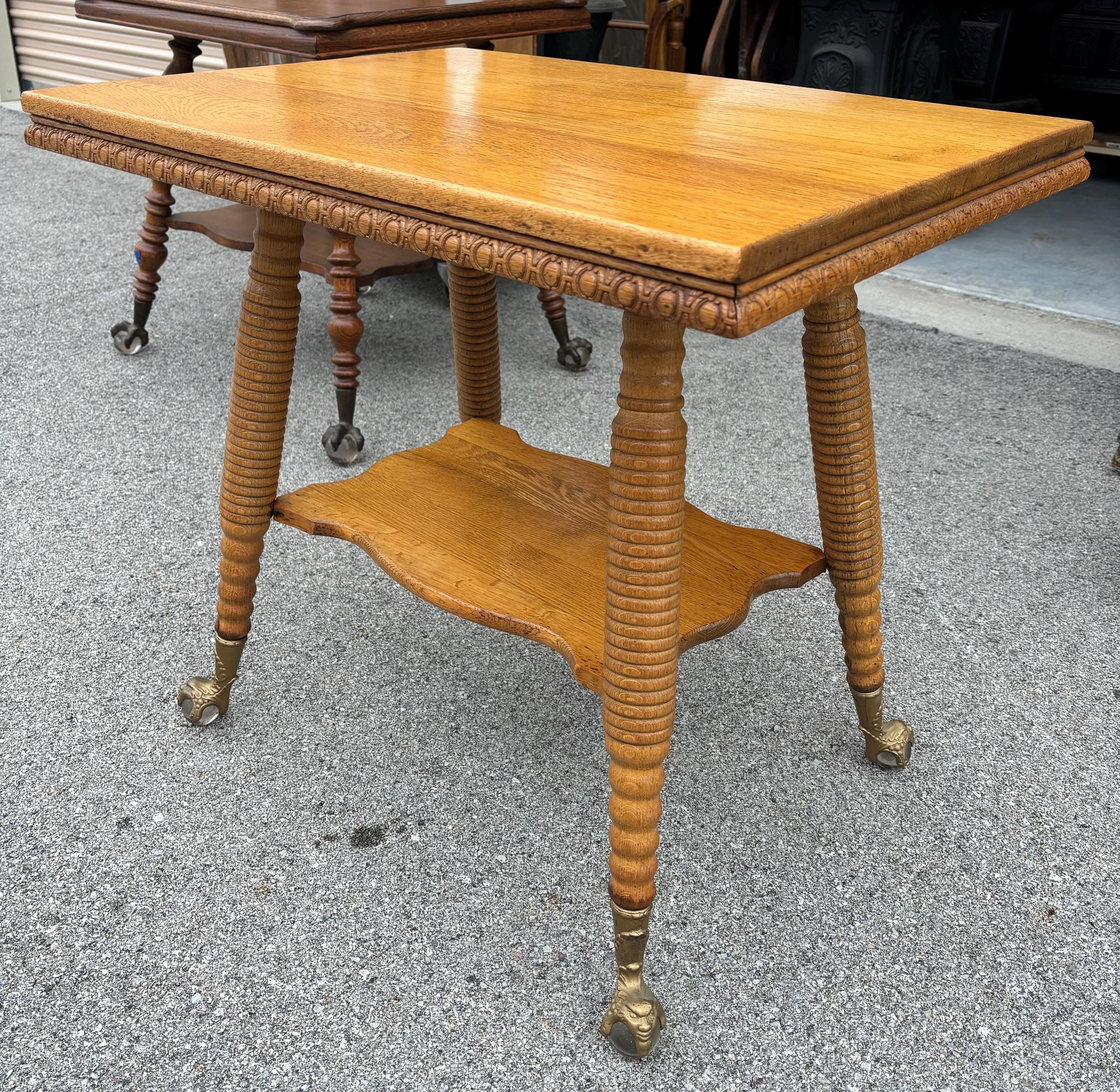 Antique American Light Oak Parlor Side Table Ball and Claw Feet
