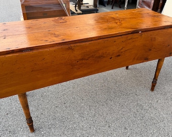Antique Connecticut federal pine drop leaf harvest table 28.75H60W43D32D21.25D shipping is not free