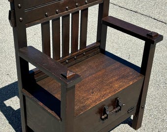 Antique New York mission oak arts and crafts hall bench seat 30W18D18H45H shipping is not free