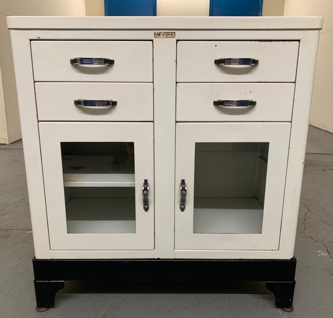 Antique Ohio Metal White Medical 4 Drawers 2 Glass Etsy