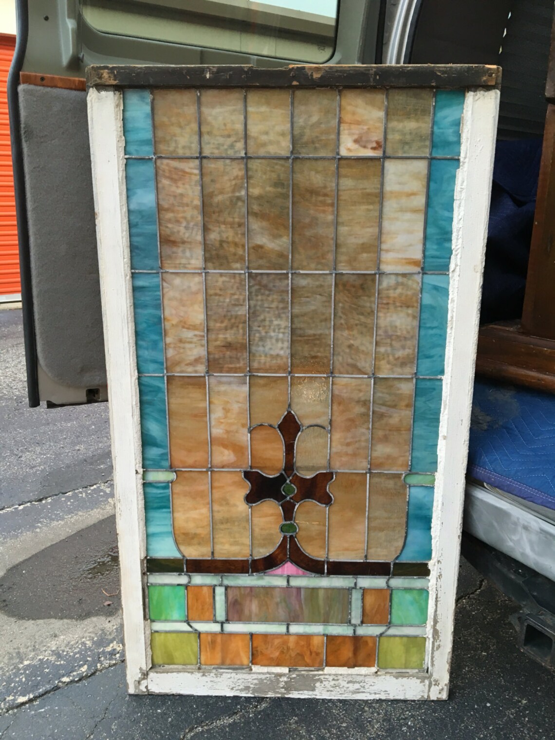 Antique Stained Leaded Glass Window Ekin IN 29x52x2 Shipping Etsy