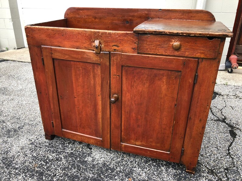 Primitive american dry sink mid 19thC Old red wash 37h45w19d Etsy