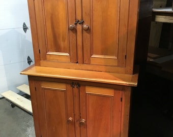 Antique Pine one piece stepback cupboard cabinet 4 doors 44w79.5h Shipping is Not Free