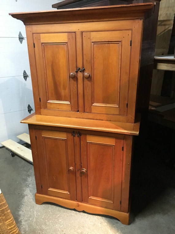 Antique Pine One Piece Stepback Cupboard Cabinet 4 Doors Etsy