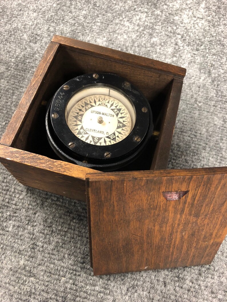 Antique Ship Compass Brass Nautical in Oak Case Upson Walton Etsy