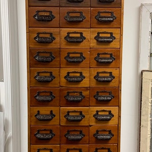 Antique pine tall file card apothecary hardware store cabinet 24.5w18.75w13d83h Shipping is not free