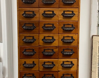 Antique pine tall file card apothecary hardware store cabinet 24.5w18.75w13d83h Shipping is not free
