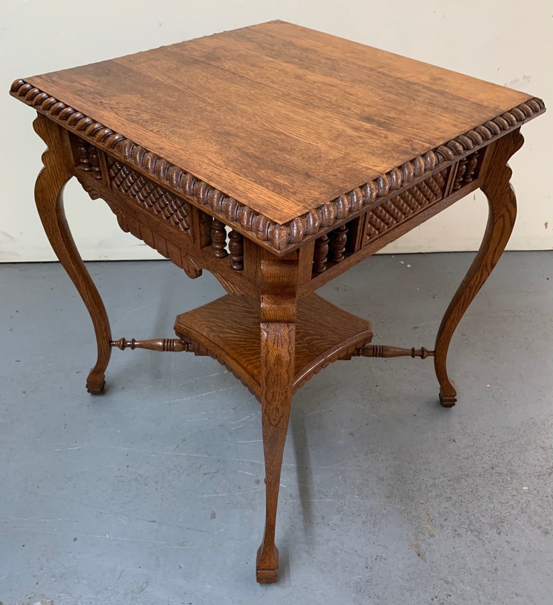 Antique Arts and Crafts Solid Oak Carved Side Table Hidden Etsy