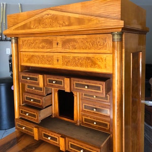 Rare Exqusite Biedermeier Birdseye Maple tall Secretary desk cabinet 41w22d72.5h Free shipping see description