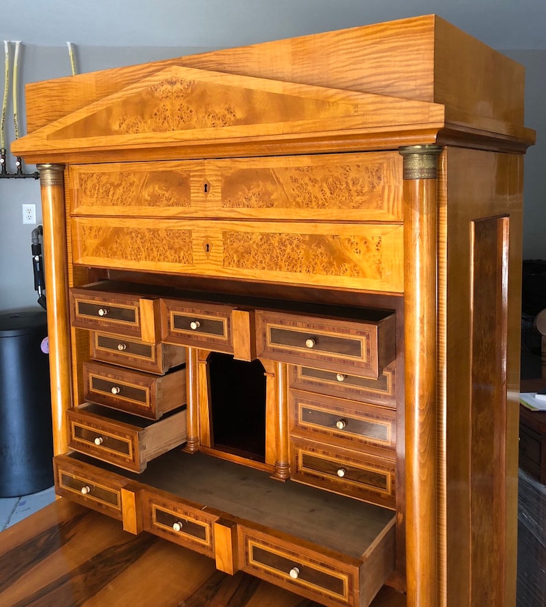 Rare Exqusite Biedermeier Birdseye Maple Secretary Desk Cabinet 41w22d72 5h Free See Description