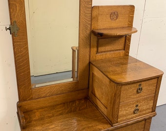 Antique victorian 1890 solid quarter sawn oak low dresser with beveled mirror 47W21D18.25H34.5H71H shipping is not free