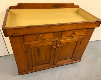 Antique Southern white pine 2 drawer dry sink mustard painted 38h31h20d44w shipping is not free